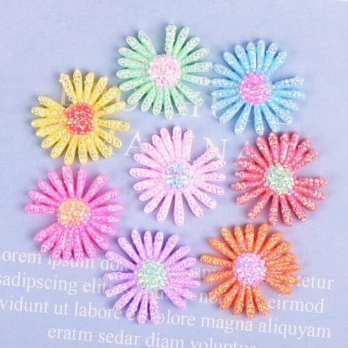 Kawaii Bling Resin Daisy Flower Cabochons Oernament Accessories Floral Patch Fit Jewelry Earring Charms Material DIY 24mm 20pcs