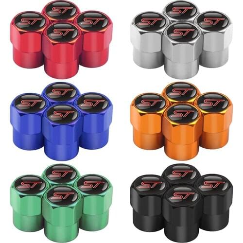4pcs ST Car Wheel Tire Valve Caps case for Ford ST Fusion Everest Escape Explorer Edge Mondeo Focus Ecosport Fiesta Kuga