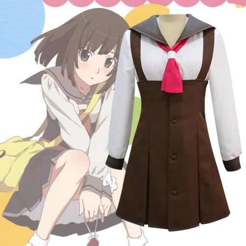 Anime Monogatari Series Hachikuji Mayoi School Uniform Cosplay Costume Adult Academy JK Uniform Suspender Dresses Halloween