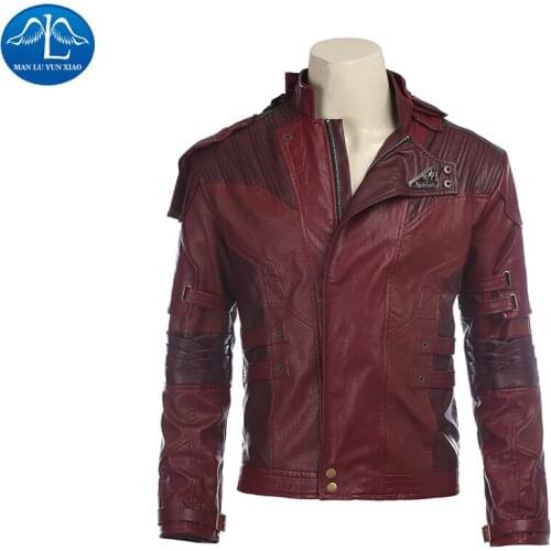 ManLuYunXiao Guardians of the Galaxy Cosplay Star Lord Cosplay Costume Peter Quill Leather Jacket Mens Coat Halloween Outfit