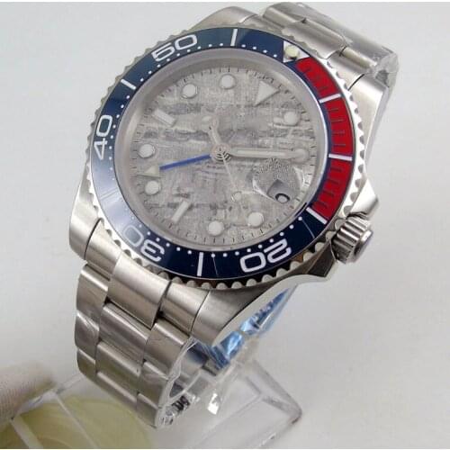 Mechanical Automatic Men Watch Sapphire Glass Date Function Blue GMT Hand Rotating Bezel 40mm