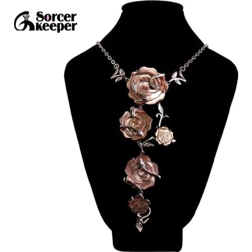 Fashion Natural Sea Shell Flower Statement Necklace Antique Jewelry Bohemian Vintage SilverColor Jewelry For Women XL002