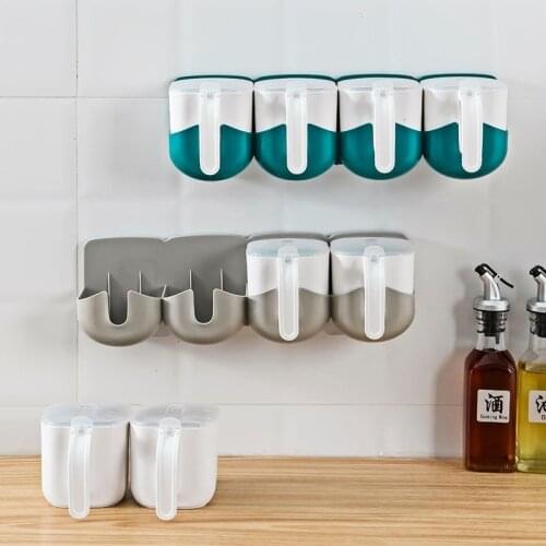 Wall-mounted Seasoning Storage Box Salt Container Jar with Spoon Kitchen Spice Storage Container Kitchen Accessories