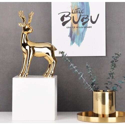 Nordic Silver Gold Ceramics Elk Shape Crafts Deer Figurines Christmas Home Wedding Decoration Accessories For Livingroom Gifts