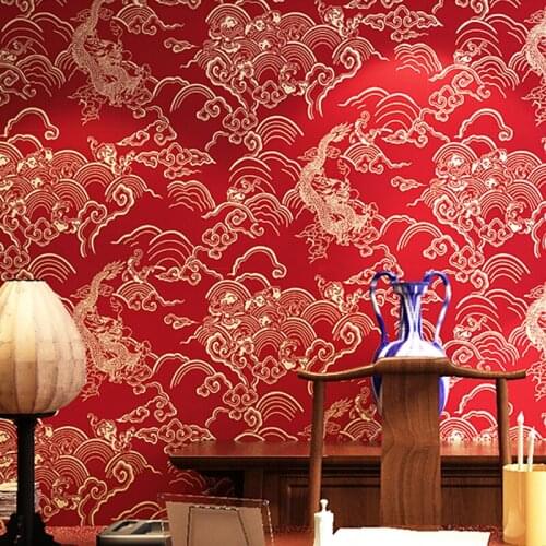 New Chinese style Wallpaper Dragon Design Classic Zen Italy China Style Hotel Dining Room Xiangyun TV background wall paper