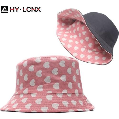 Korean New Women Fresh Love Printing Flat-top Fisherman Hat Summer Outdoor Fashion Leisure Travel Sun Bucket Hat