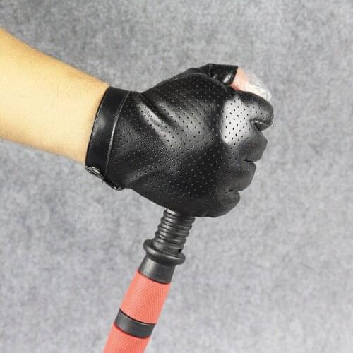 Men Thin Sports Fitness Non-slip Breathable Small Hole PU Leather Punk Dance Gloves Half Finger Driving Nightclub Show Gloves B6