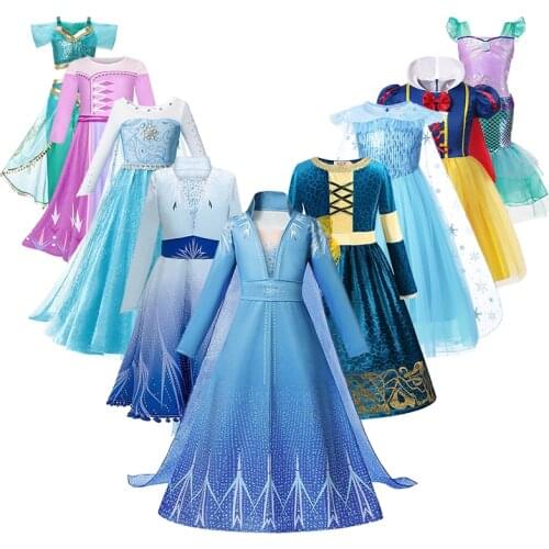 Elsa Dress For Girls Mermaid Princess Dresses Christmas Halloween Party Cosplay Costume Kids Snow White Vestido Infantil Clothes