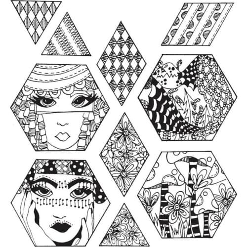 Clear Stamps Demon Face Panic Personality Woman Polygonal Graphics For DIY Scrapbook Photo Album Craft Card 2021 New