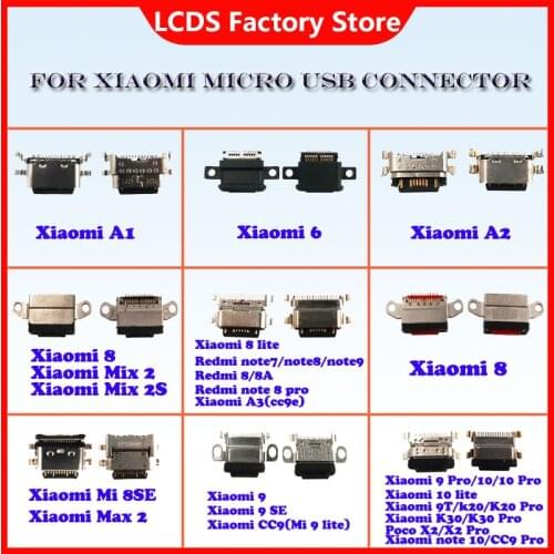 10pcs Micro USB Connector Mobile Charging port For Xiaomi A1 A2 6 8 Mix2 S Note 7 8 8 pro 9 SE max2 K20 K30 PRO A3 9T Note10