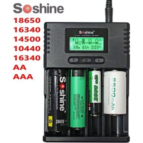Soshine H4 Intelligent Charger Digicharger LCD Display Battery Charger With Car Cable For LI-ion AA AAA 18650 14500 16340 26650