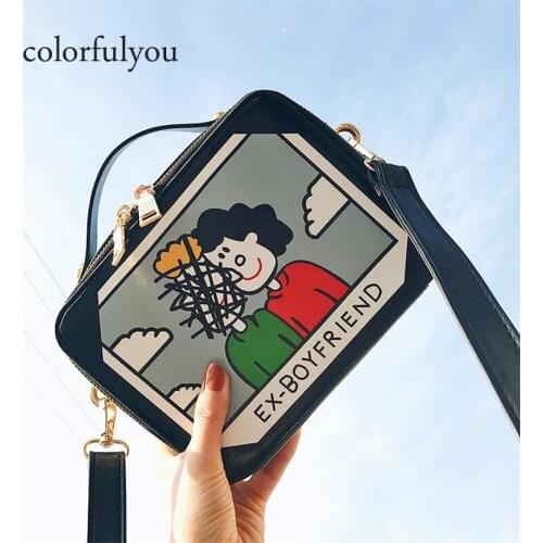 Personality boyfriend photo handbag for Women PU leather tote bag ladies Cartoon printing Messenger Shoulder Bags box Bolsas