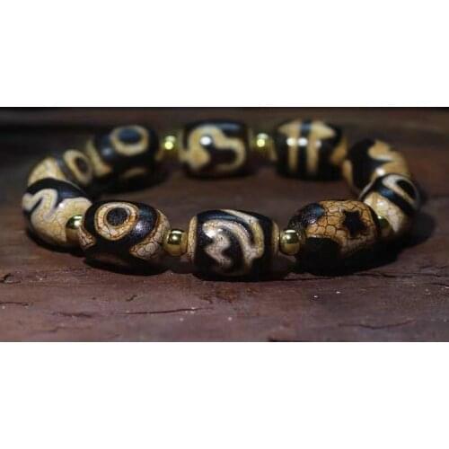 Tibet Multi-patterned totem Old weathering Cylindrical Agate DZI Beads String Bracelet Men&womens Amulet Bracelet Free Shipping