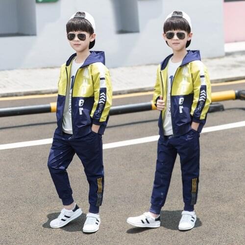 In Stock Spring Summer Childrens Clothes Baby Boys Coat + Pants 2pcs/Set Kids School Beach Outdoor Teenage Clothing High Qualit