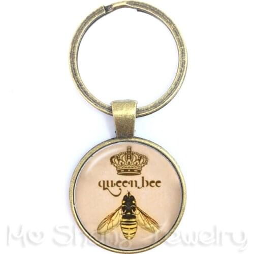Vintage Royal Crown bee Art Keychain Queen Bee Jewelry Keyring For Best Friends