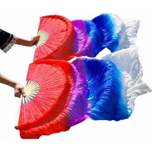 High Quality 100% Silk Belly Dance Fan Handmade Dyed Belly Dance Long Fans 1Pair Left+Right Hand Red+Purple+Royal blue+White Fan