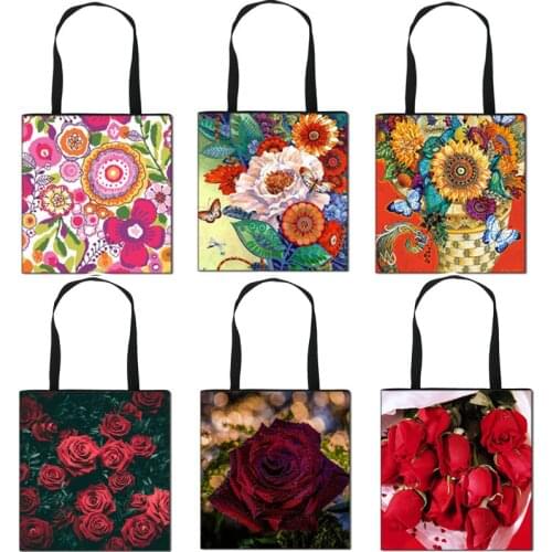 Butterfly Flower Ladies Shopper Bags Handbag Rose Aesthetic Graphic Canvas Shopping Bags Totes Large Capacity