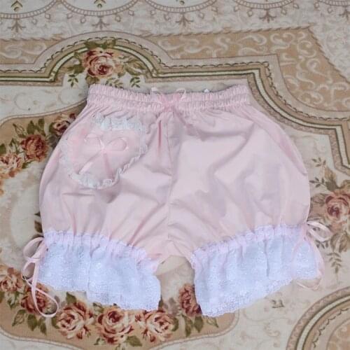 Women Lolita Cosplay Lace Bubble Bloomer Under Shorts Elastic Waist Lantern Shorts With Heart Shaped Pocket Summer Safety Shorts