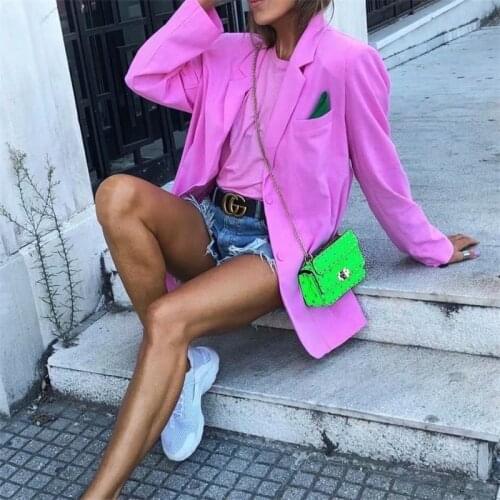 TRAF Women 2020 Fashion Single Breasted Blazer Vintage Long Sleeve Pockets Casual Thin Cotton Female Outerwear Streetwear