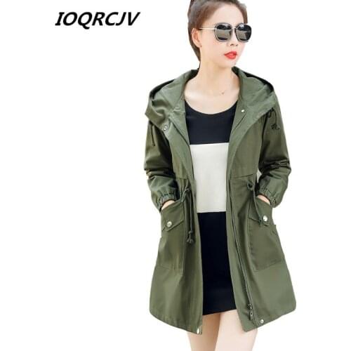 Women Trench Coat Autumn Plus Size Hooded Female Windbreaker Elegant Casual Top Long Sleeve With Elastic Band Outerwear L242