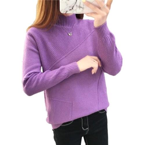 Women Sweater Pullover 2019 New Autumn Winter Clothes Long-sleeved Half Turtleneck Sweater Knit Bottoming Shirt Female Tops 1002