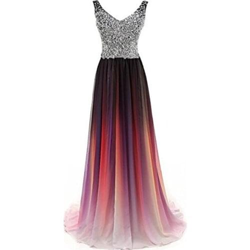 Bealegantom Sexy Gradient Long Evening Dresses 2019 With Beaded Lace Up Formal Prom Party Gown Vestido Longo QA1537