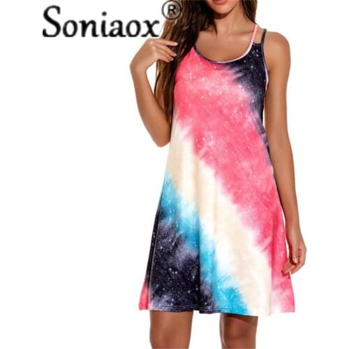 2021 Summer Fashion Color Womens Rainbow Print Sexy Sling Short Dress Ladies Sleeveless Casual Comfort Beach Boho Mini Dresses
