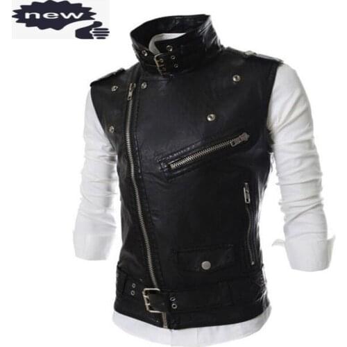 High Quality Summer Mens Casual Fashion PU Leather Lapel Collar Male Zipper Vest Slim Fit Sleeveless Chalecos Para Hombre