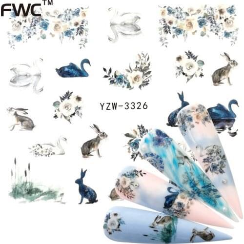 ZKO 1 Sheets Summer Series Nail Water Decals Rabbit Pattern Tranfer Sticker Nail Art Decoration