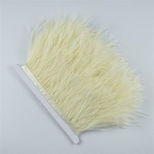1M 5M 10Meter 8-10CM Beige ostrich feathers trims Ribbon Fringe White ostrich feather For Craft ribbon for skirt clothing Plumes