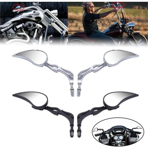 1 Pair Motorcycle Chrome Teardrop Flame Shape Rearview side Mirrors For Harley Davidson Dyna Glide Fat Bob Street Bob