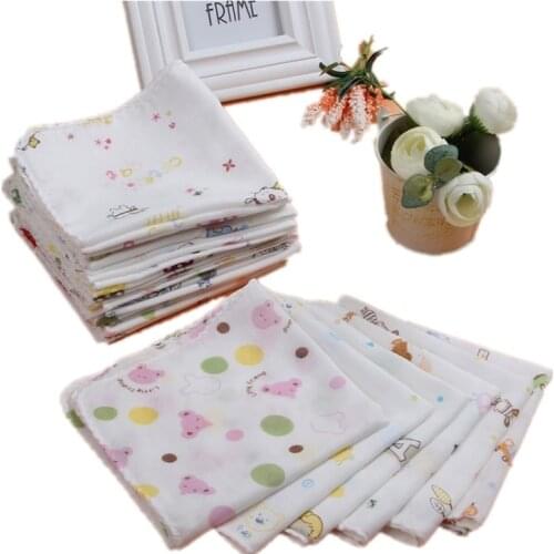 10pcs Baby Feeding Towel Cartoon Animal Chart Printed Children Handkerchief Gauze Muslin Nursing Baby Absorbing Soft Washcloth
