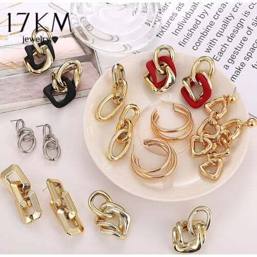 17KM Fashion Gold Long Tassel Thick Chain Earrings For Women Statement Geometric Chain Metal Dangle Earring Irregular Jewelry