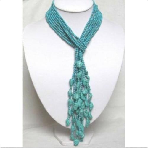 50" 4MM Beautiful 4 Rows Turquoise Necklace