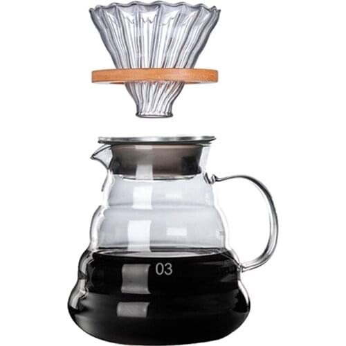 Wooden Brackets Glass Coffee Dripper and Pot Set Japanese Style V60 Glass Coffee Filter Reusable Coffee Filters 700Ml