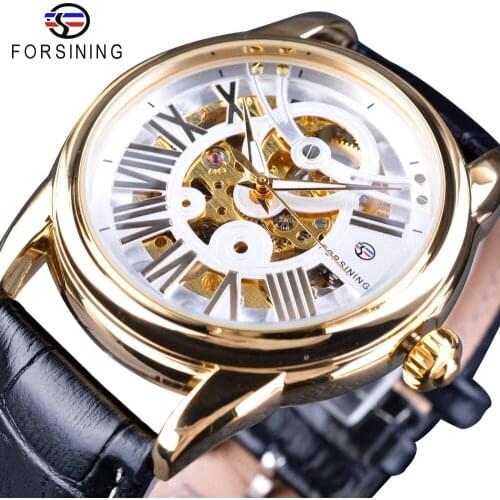 Forsining Official Exclusive Sale Limited Men Golden Bezel Genuine Leather Belt Mens Automatic Skeleton Watch Top Brand Luxury