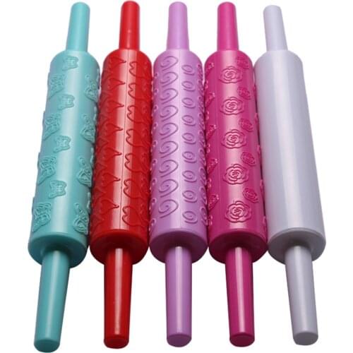Elenxs Heart Flower Pattern Rolling Pin Baking Cookies Biscuits Fondant Dough Roller PP Rolling Pin Embossing Mold