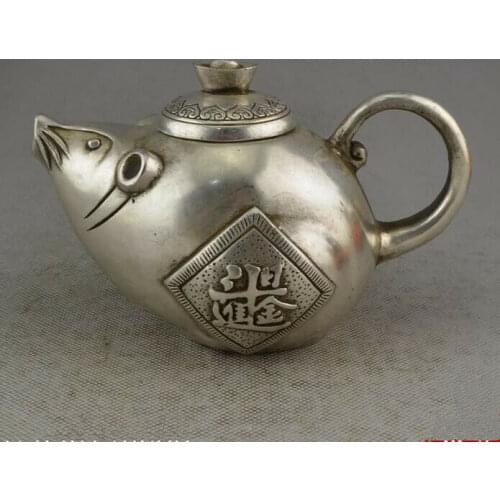 Collection Archaize White Copper Wealth Mouse Teapot Craft Statue