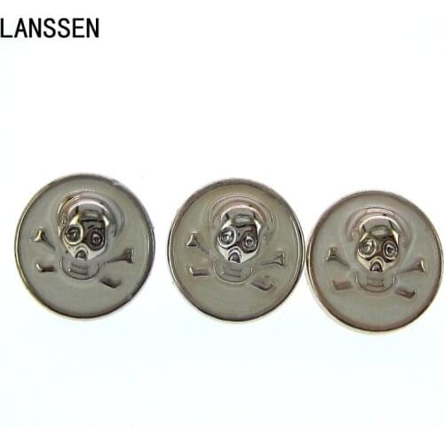 30Pcs 5/8" Gold White Skull Buttons Round Plastic Buttons For Clothing Accessories Apparel Sewing Crafts 15.0mm Dia