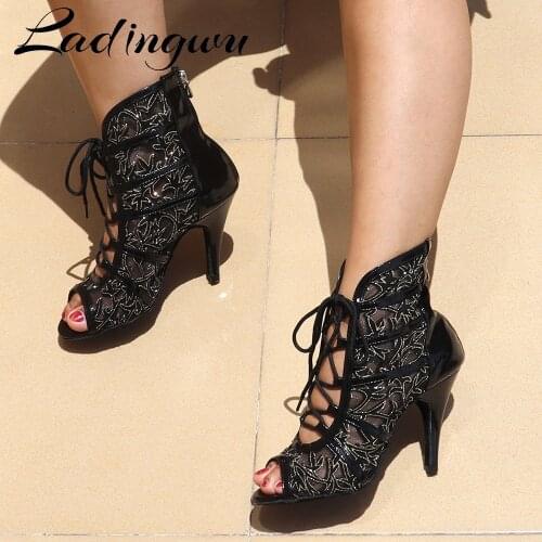 Ladingwu Latin Dance Shoes Salsa Jazz Ballroom For Dancing Women Modern Summer Breathable mesh Boots Customizable