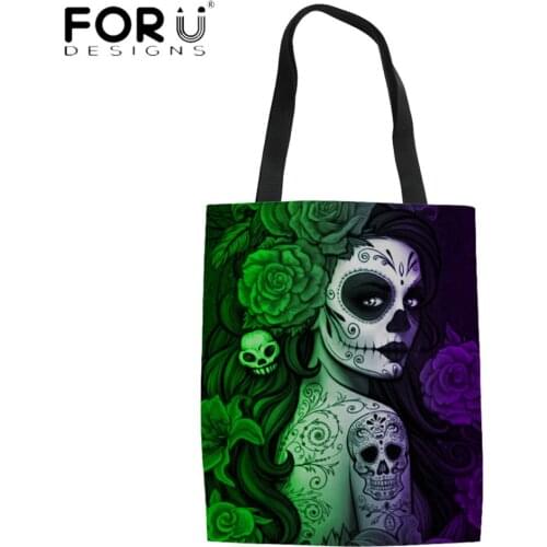 FORUDESIGNS Fashion Style Women Shopper Bag Gothic Girls Printing Canvas Totes Bag For Female Large Capacity Shopping Bolsa