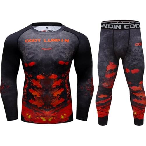 Men Tracksuit Gym Rashguard Leggings Running Sublimation Printed Sport Suit