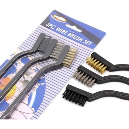3PCS Set Wire Brass Brush Tools Mini Brushes Micro Steel Brass Rust Remover Paint Remove Metal Scrubbing Polishing Burring Brush