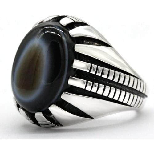 Nautal Agate Ring for Men 925 Sterling Silver Evil Eye Gemstone Aqeeq Rings Powerful Paw Punk Turkish Handmade Jewelry Gift