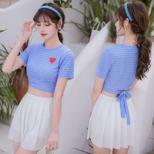 2021 New Korean Sexy Bikinis Solid Push Up Padded Bikini Set High Waist Side Shirt Swimsuit Female Swimwear Women Bather Biquini