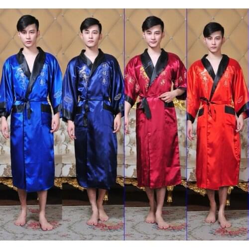 Public bathhouse Spa Steam Chinese Robe Kimono Nightgown Dragon Sleepwear traditional chinese kimono dress men bathrobe pajamas