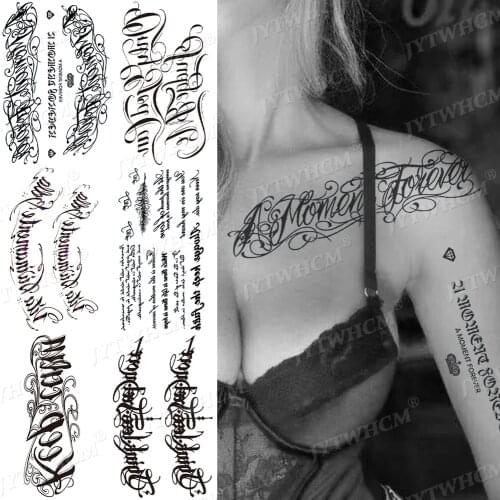 Translations For Children Temporary Tattoos Black Phrase Text Letter Fake Tattoo Sticker Arm Art Body Clavicle Shoulder Tattoos