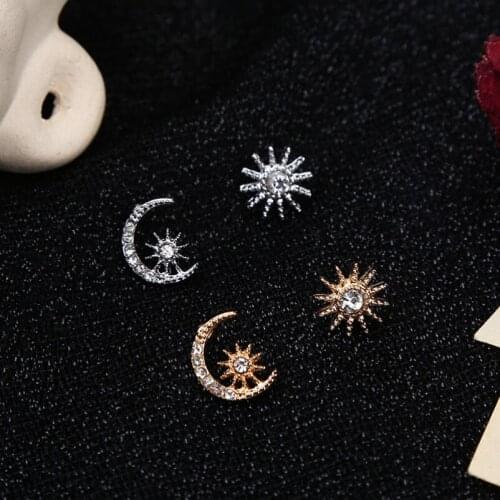 Silver Plated Needle Earrings Shining Sun Star Moon Earrings Exquisite Crystal Stud Earrings for Girls Jewelry