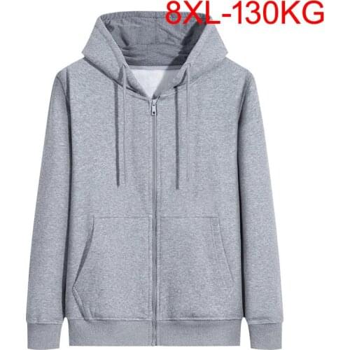 Plus size autumn winter men fleece Hoodies Sweatshirts hooded zipper 5XL 7XL 8XL simple warm black 50 52 home sports Sweatshirts