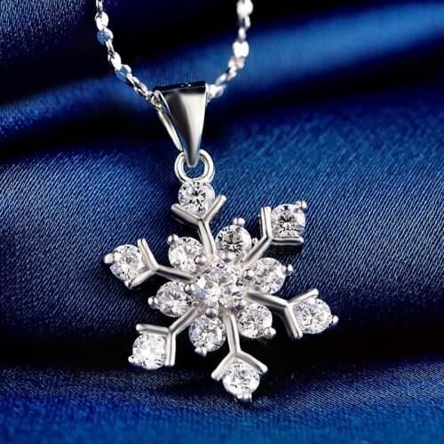 100% Silver Necklace AAA Zircon Snow Pendant Silver Chain Woman Charm Jewelry
